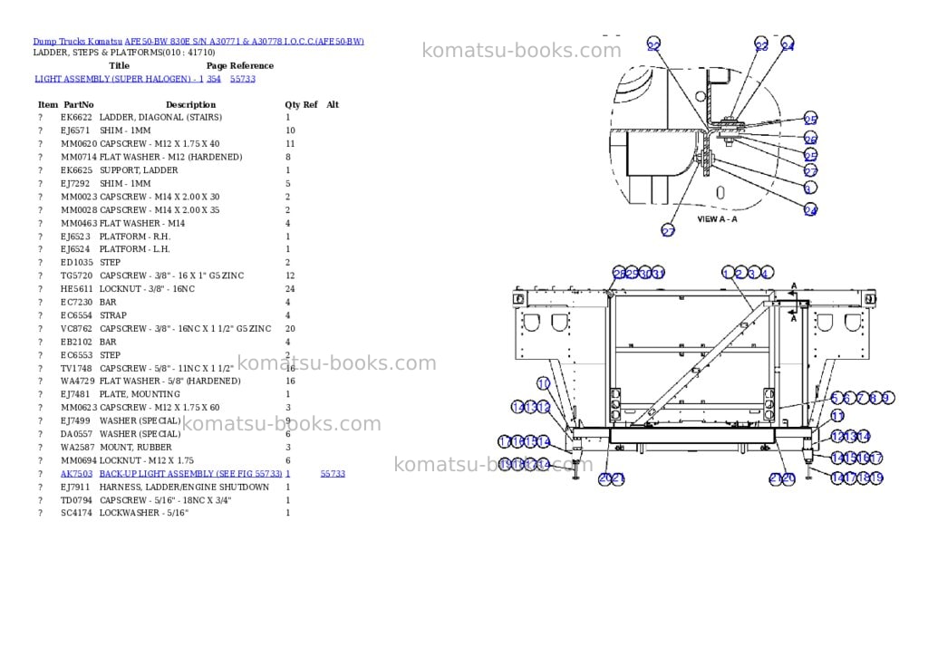 Komatsu afe50-bw 830e s/n a30771 & a30778 i.o.c.c. Parts catalog cover Page 5 Komatsu afe50-bw 830e s/n a30771 & a30778 i.o.c.c. Parts catalog cover Page 5