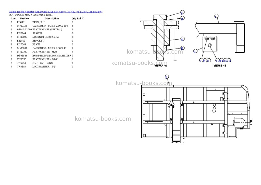 Komatsu afe50-bw 830e s/n a30771 & a30778 i.o.c.c. Parts catalog cover Page 8 Komatsu afe50-bw 830e s/n a30771 & a30778 i.o.c.c. Parts catalog cover Page 8