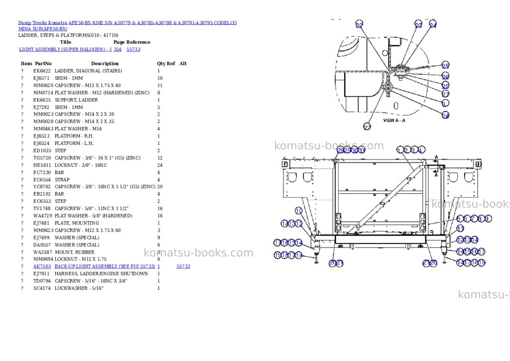 Komatsu afe50-bx 830e s/n a30779 & a30785-a30788 & a30791-a30795 codelco mina sur Parts catalog cover Page 5