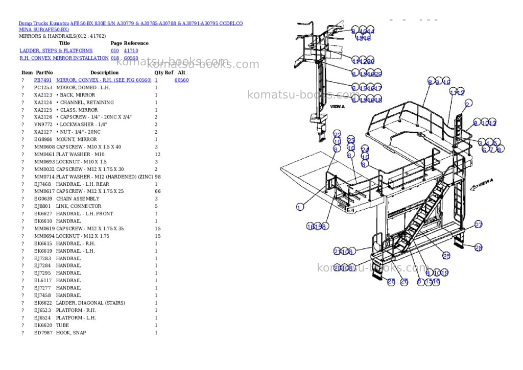 Komatsu afe50-bx 830e s/n a30779 & a30785-a30788 & a30791-a30795 codelco mina sur Parts catalog cover Page 6