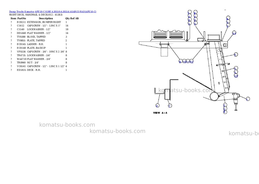 Komatsu afe50-c 830e a30550-a30554 asarco ray Parts catalog cover Page 6 Komatsu afe50-c 830e a30550-a30554 asarco ray Parts catalog cover Page 6
