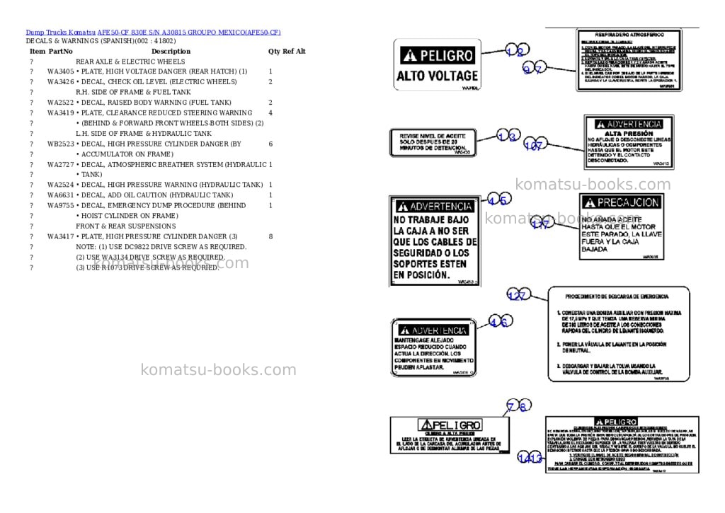 Komatsu afe50-cf 830e s/n a30815 groupo mexico Parts catalog cover Komatsu afe50-cf 830e s/n a30815 groupo mexico Parts catalog cover