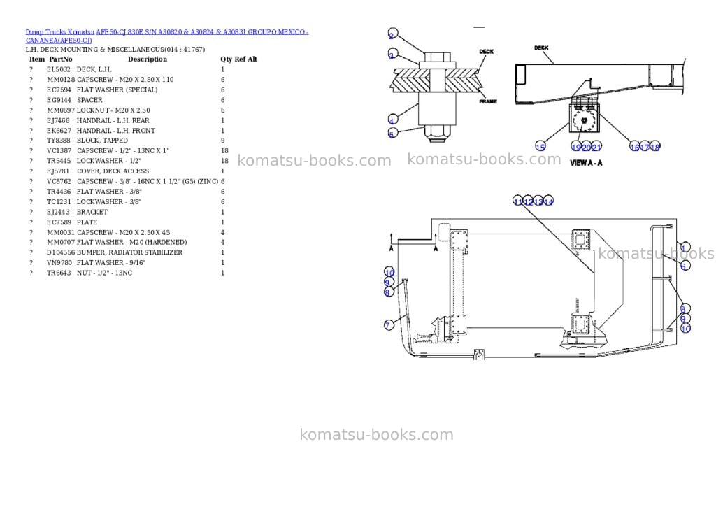 Komatsu afe50-cj 830e s/n a30820 & a30824 & a30831 groupo mexico - cananea Parts catalog cover Page 7