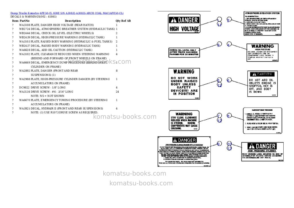 Komatsu afe50-cl 830e s/n a30832-a30835 arch coal mac Parts catalog cover Komatsu afe50-cl 830e s/n a30832-a30835 arch coal mac Parts catalog cover