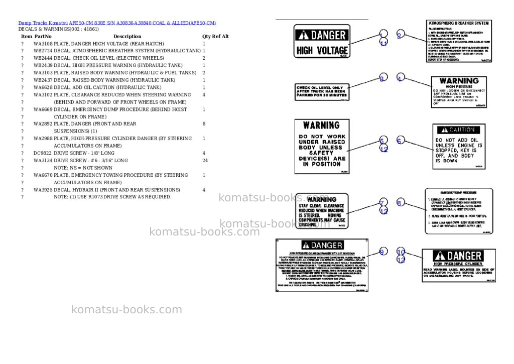 Komatsu afe50-cm 830e s/n a30836-a30840 coal & allied Parts catalog cover