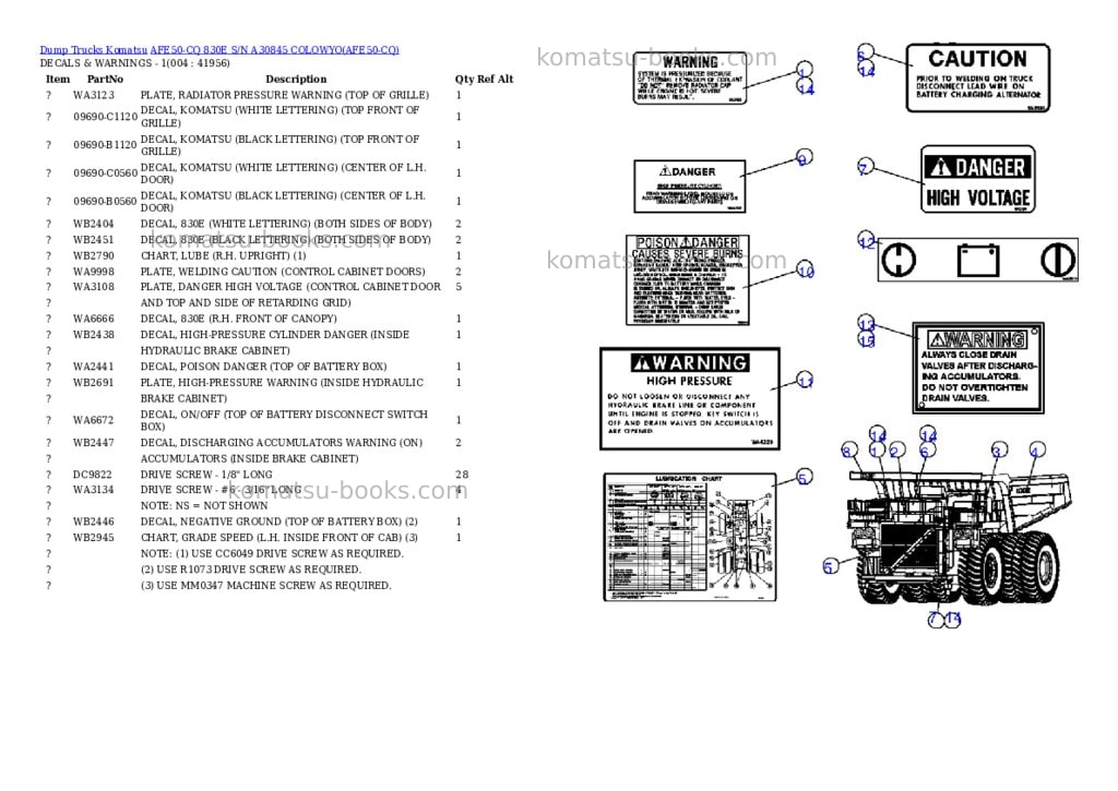 Komatsu afe50-cq 830e s/n a30845 colowyo Parts catalog cover Page 2