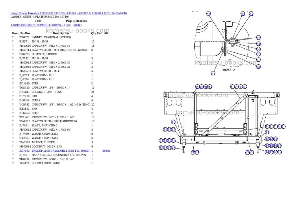 Komatsu afe50-cr 830e s/n a30846 - a30847 & a30864 i.o.c.c. Parts catalog cover Page 5