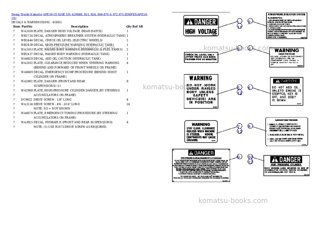 Komatsu afe50-cs 830e s/n a30848, 851, 856, 866-870 & 872-875 zinifex Parts catalog cover Komatsu afe50-cs 830e s/n a30848, 851, 856, 866-870 & 872-875 zinifex Parts catalog cover