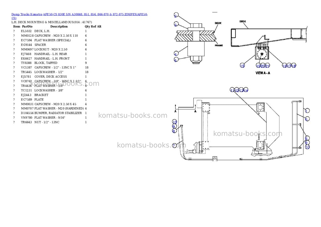 Komatsu afe50-cs 830e s/n a30848, 851, 856, 866-870 & 872-875 zinifex Parts catalog cover Page 7 Komatsu afe50-cs 830e s/n a30848, 851, 856, 866-870 & 872-875 zinifex Parts catalog cover Page 7
