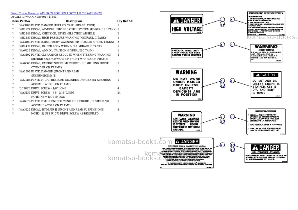 Komatsu afe50-cx 830e s/n a30871 i.o.c.c. Parts catalog cover