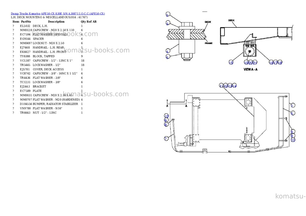 Komatsu afe50-cx 830e s/n a30871 i.o.c.c. Parts catalog cover Page 7