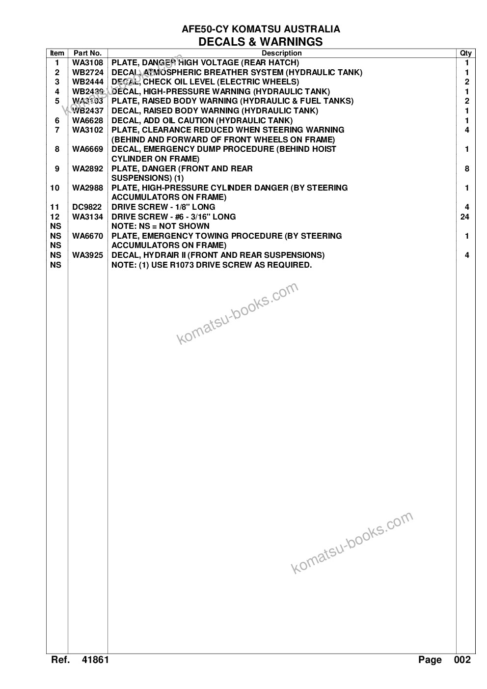 Komatsu afe50-cy 830e s/n a30876 - a30879 komatsu australia Parts catalog cover Page 5 Komatsu afe50-cy 830e s/n a30876 - a30879 komatsu australia Parts catalog cover Page 5