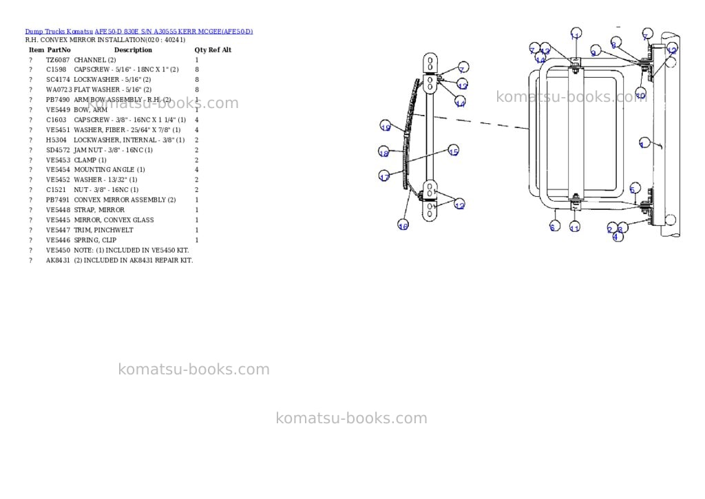 Komatsu afe50-d 830e s/n a30555 kerr mcgee Parts catalog cover Page 10 Komatsu afe50-d 830e s/n a30555 kerr mcgee Parts catalog cover Page 10