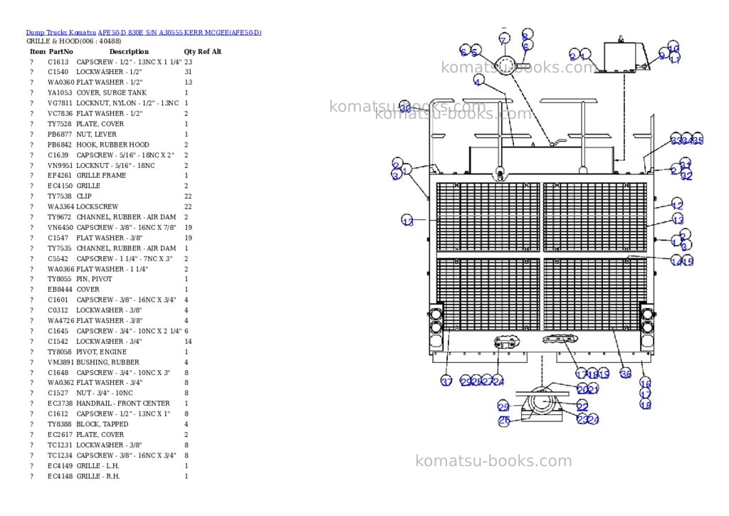 Komatsu afe50-d 830e s/n a30555 kerr mcgee Parts catalog cover Page 3 Komatsu afe50-d 830e s/n a30555 kerr mcgee Parts catalog cover Page 3