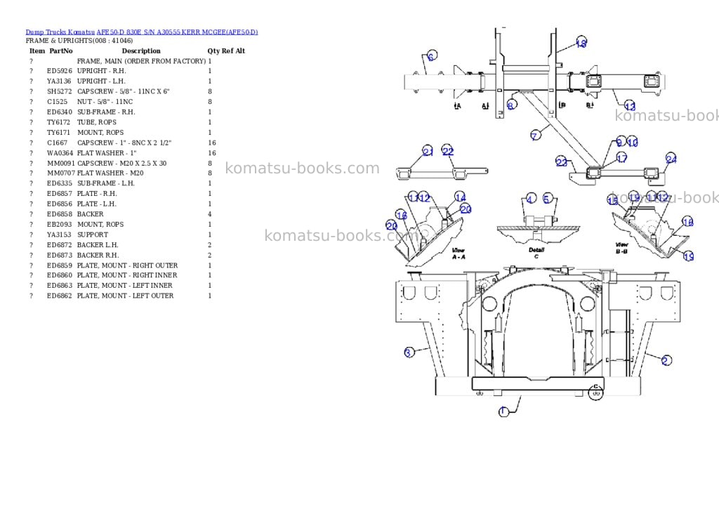 Komatsu afe50-d 830e s/n a30555 kerr mcgee Parts catalog cover Page 4 Komatsu afe50-d 830e s/n a30555 kerr mcgee Parts catalog cover Page 4