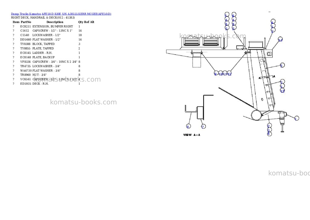 Komatsu afe50-d 830e s/n a30555 kerr mcgee Parts catalog cover Page 6 Komatsu afe50-d 830e s/n a30555 kerr mcgee Parts catalog cover Page 6