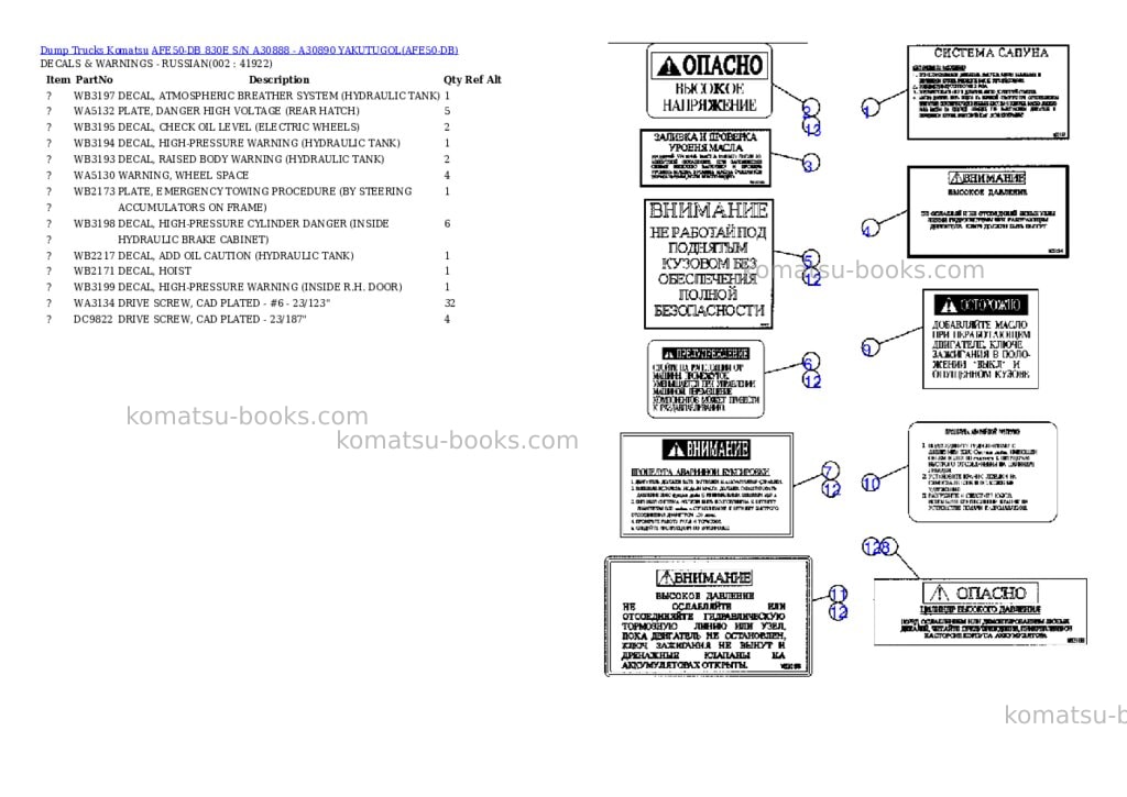 Komatsu afe50-db 830e s/n a30888 - a30890 yakutugol Parts catalog cover