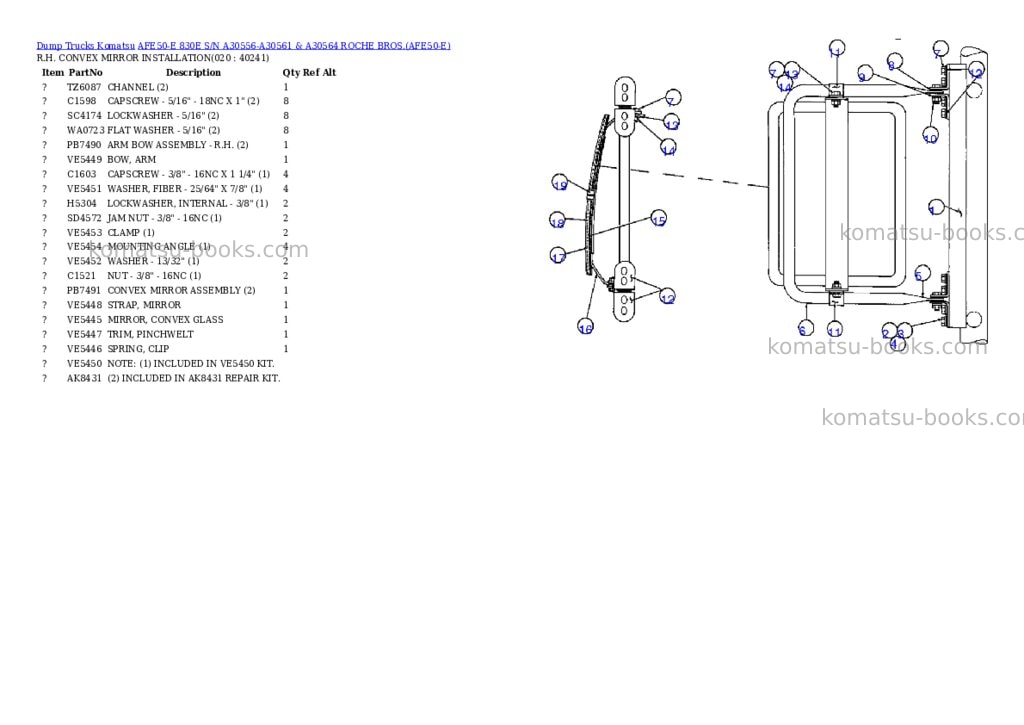 Komatsu afe50-e 830e s/n a30556-a30561 & a30564 roche bros. Parts catalog cover Page 10 Komatsu afe50-e 830e s/n a30556-a30561 & a30564 roche bros. Parts catalog cover Page 10