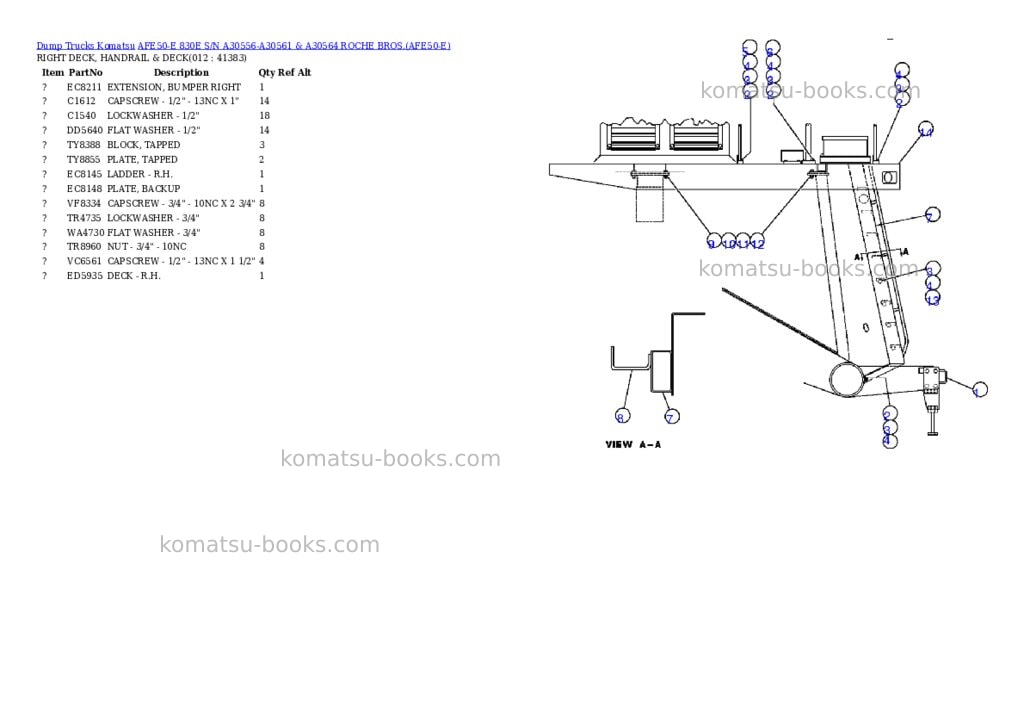 Komatsu afe50-e 830e s/n a30556-a30561 & a30564 roche bros. Parts catalog cover Page 6 Komatsu afe50-e 830e s/n a30556-a30561 & a30564 roche bros. Parts catalog cover Page 6