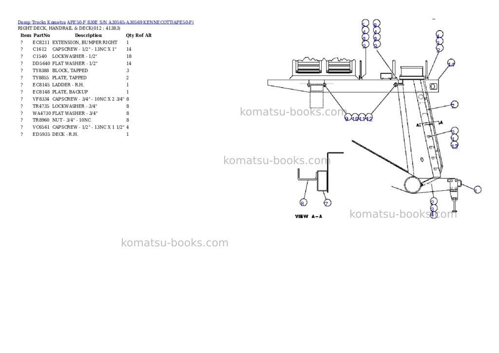 Komatsu afe50-f 830e s/n a30565-a30569 kennecott Parts catalog cover Page 6 Komatsu afe50-f 830e s/n a30565-a30569 kennecott Parts catalog cover Page 6