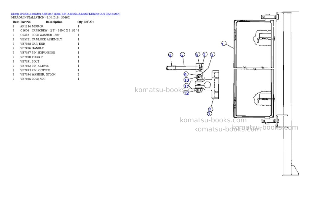 Komatsu afe50-f 830e s/n a30565-a30569 kennecott Parts catalog cover Page 9 Komatsu afe50-f 830e s/n a30565-a30569 kennecott Parts catalog cover Page 9