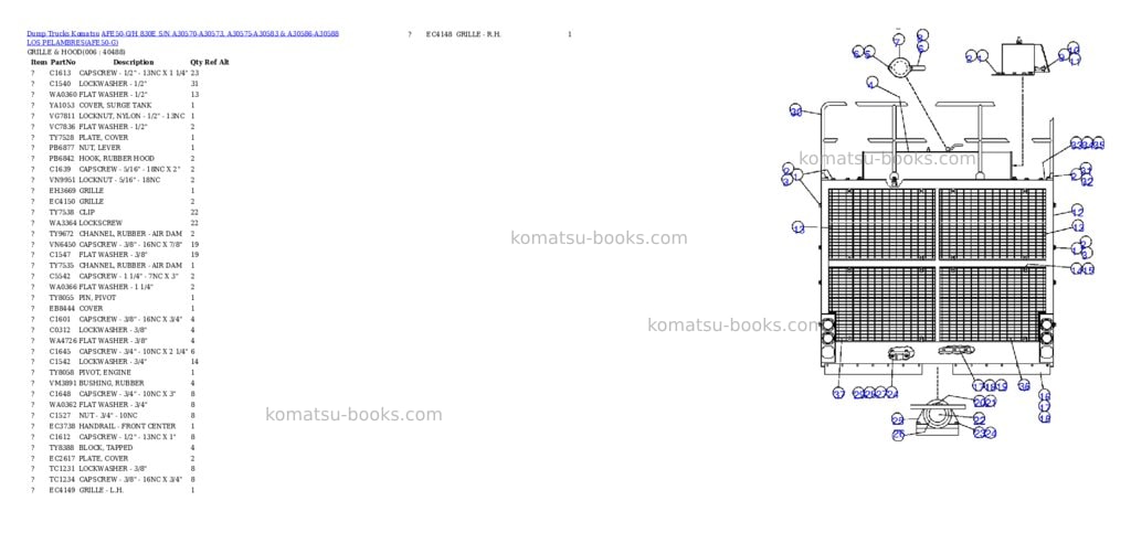 Komatsu afe50-g/h 830e s/n a30570-a30573, a30575-a30583 & a30586-a30588 los pelambres Parts catalog cover
