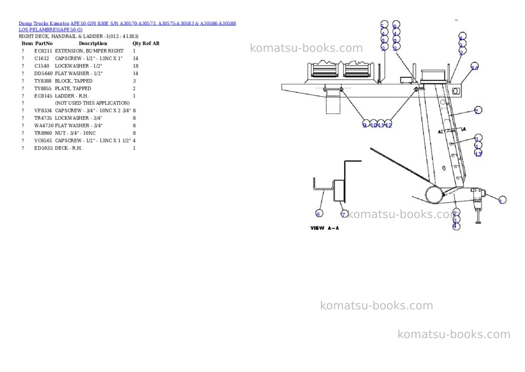 Komatsu afe50-g/h 830e s/n a30570-a30573, a30575-a30583 & a30586-a30588 los pelambres Parts catalog cover Page 4