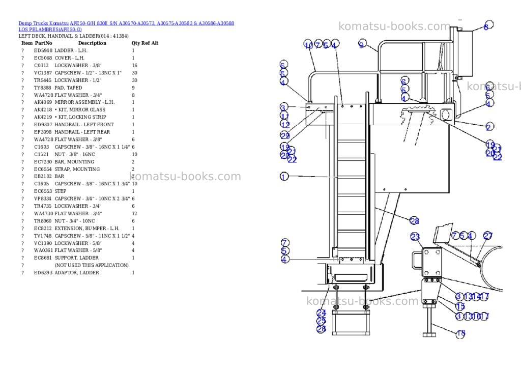 Komatsu afe50-g/h 830e s/n a30570-a30573, a30575-a30583 & a30586-a30588 los pelambres Parts catalog cover Page 5