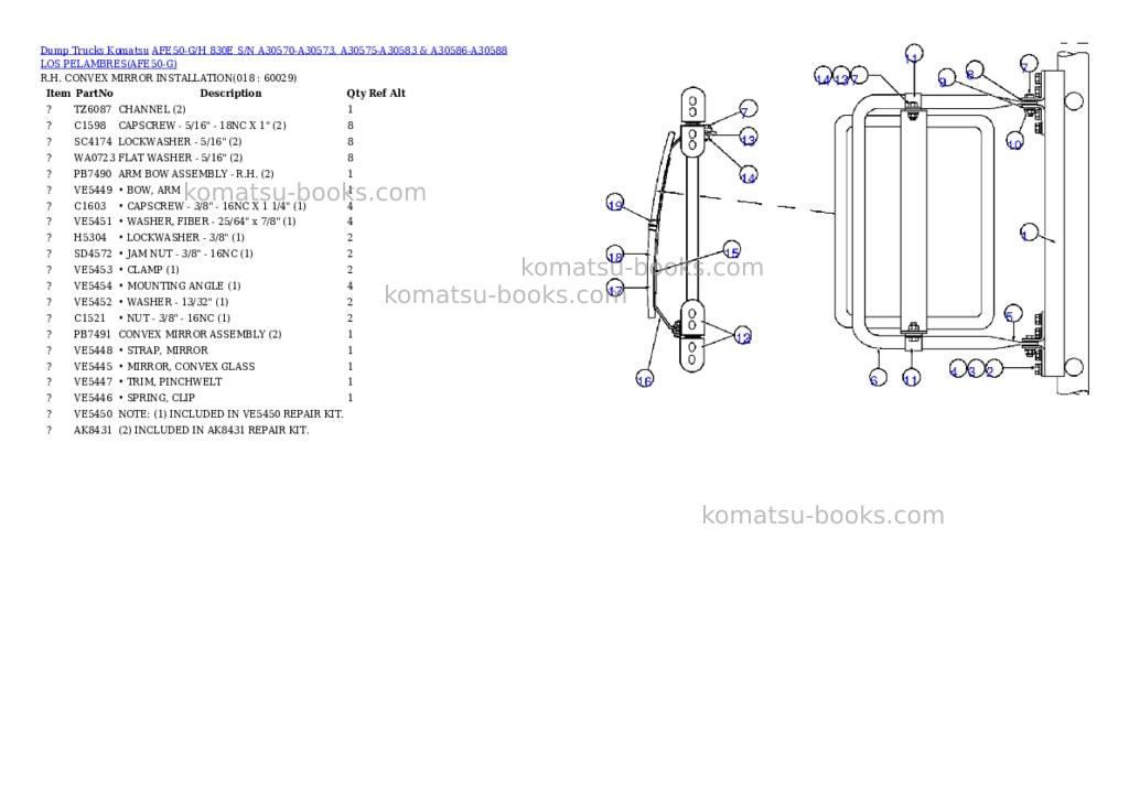 Komatsu afe50-g/h 830e s/n a30570-a30573, a30575-a30583 & a30586-a30588 los pelambres Parts catalog cover Page 7