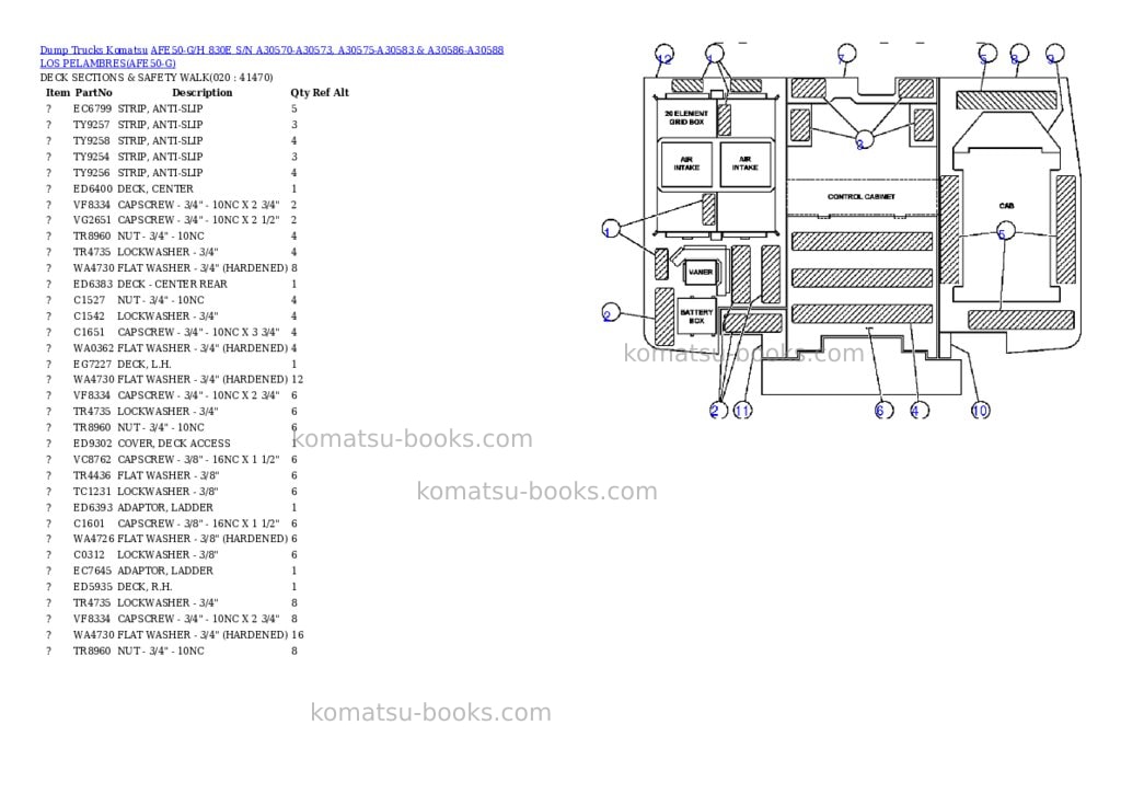 Komatsu afe50-g/h 830e s/n a30570-a30573, a30575-a30583 & a30586-a30588 los pelambres Parts catalog cover Page 8