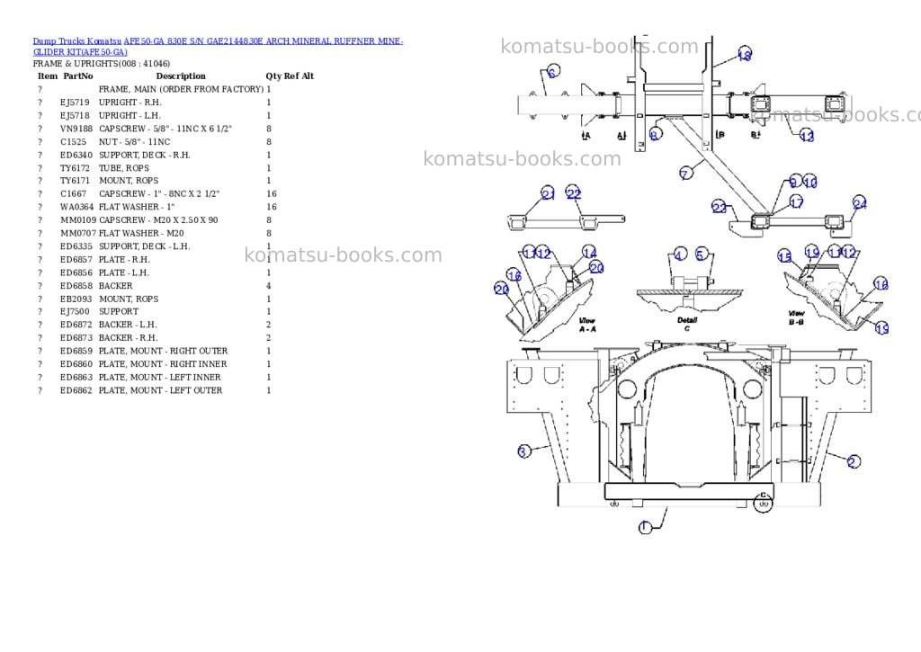 Komatsu afe50-ga 830e s/n gae2144830e arch mineral ruffner mine-glider kit Parts catalog cover Page 4