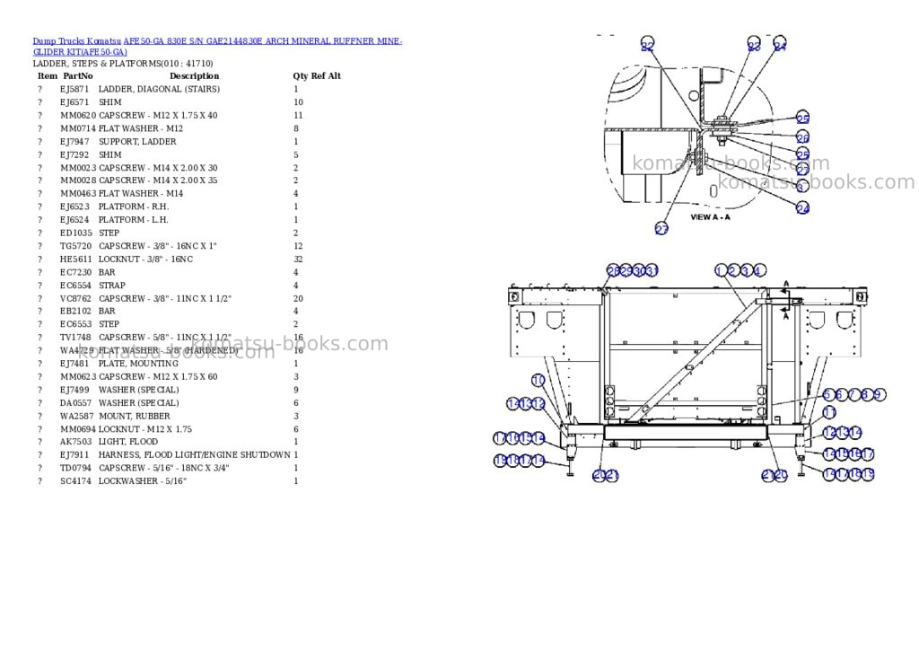 Komatsu afe50-ga 830e s/n gae2144830e arch mineral ruffner mine-glider kit Parts catalog cover Page 5