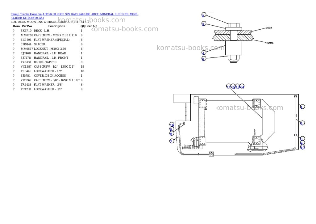 Komatsu afe50-ga 830e s/n gae2144830e arch mineral ruffner mine-glider kit Parts catalog cover Page 7
