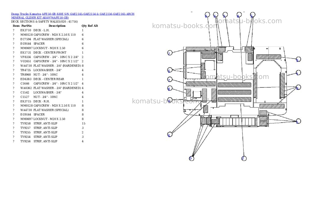 Komatsu afe50-gb 830e s/n gae2145-gae2154 & gae2156-gae2165 arch mineral glider kit ak4979 Parts catalog cover Page 10