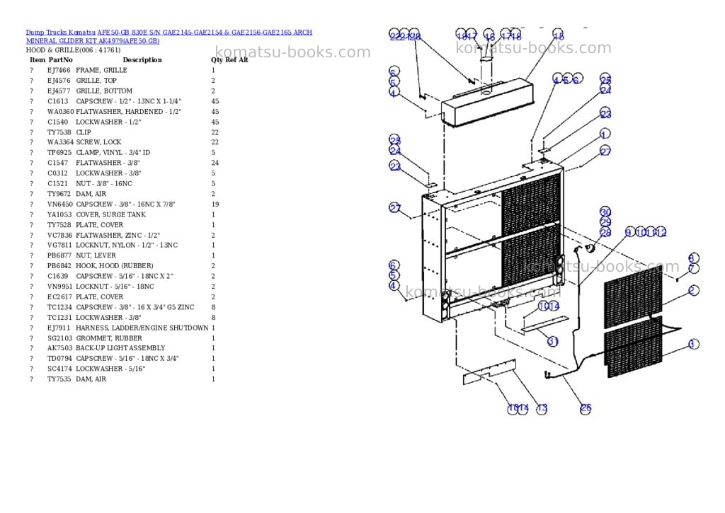 Komatsu afe50-gb 830e s/n gae2145-gae2154 & gae2156-gae2165 arch mineral glider kit ak4979 Parts catalog cover Page 3