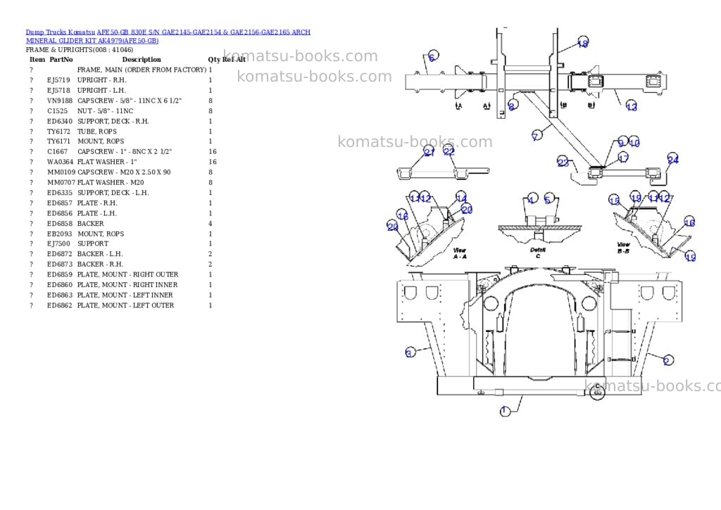 Komatsu afe50-gb 830e s/n gae2145-gae2154 & gae2156-gae2165 arch mineral glider kit ak4979 Parts catalog cover Page 4