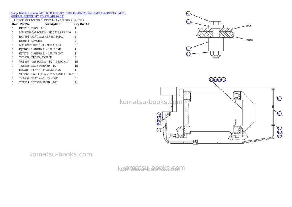 Komatsu afe50-gb 830e s/n gae2145-gae2154 & gae2156-gae2165 arch mineral glider kit ak4979 Parts catalog cover Page 7