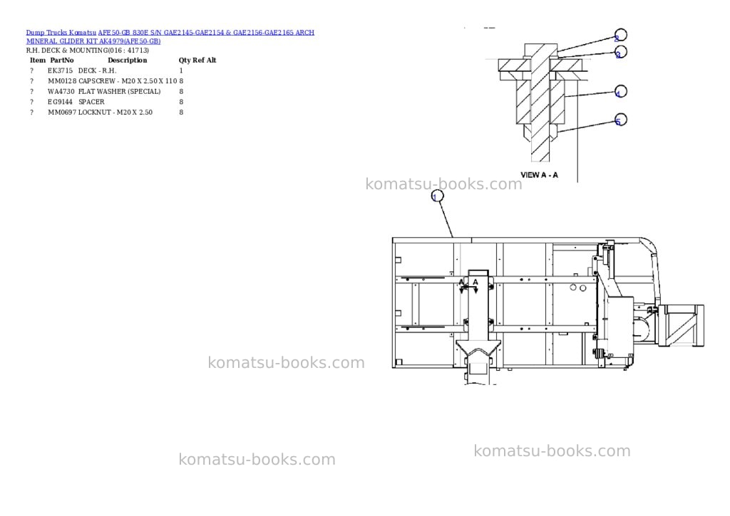 Komatsu afe50-gb 830e s/n gae2145-gae2154 & gae2156-gae2165 arch mineral glider kit ak4979 Parts catalog cover Page 8