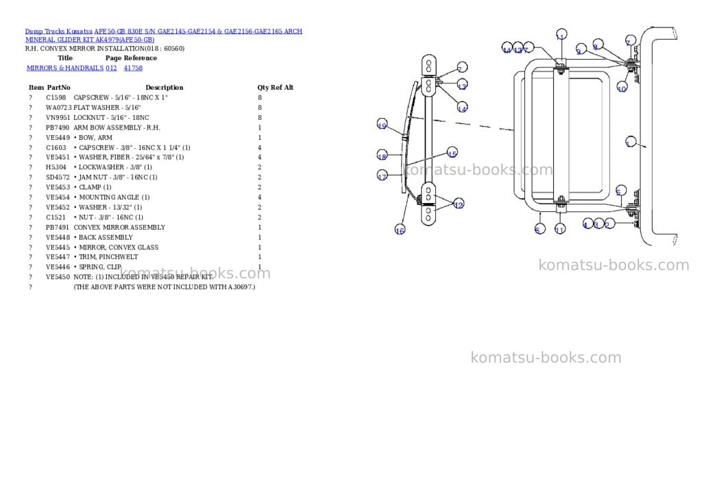 Komatsu afe50-gb 830e s/n gae2145-gae2154 & gae2156-gae2165 arch mineral glider kit ak4979 Parts catalog cover Page 9