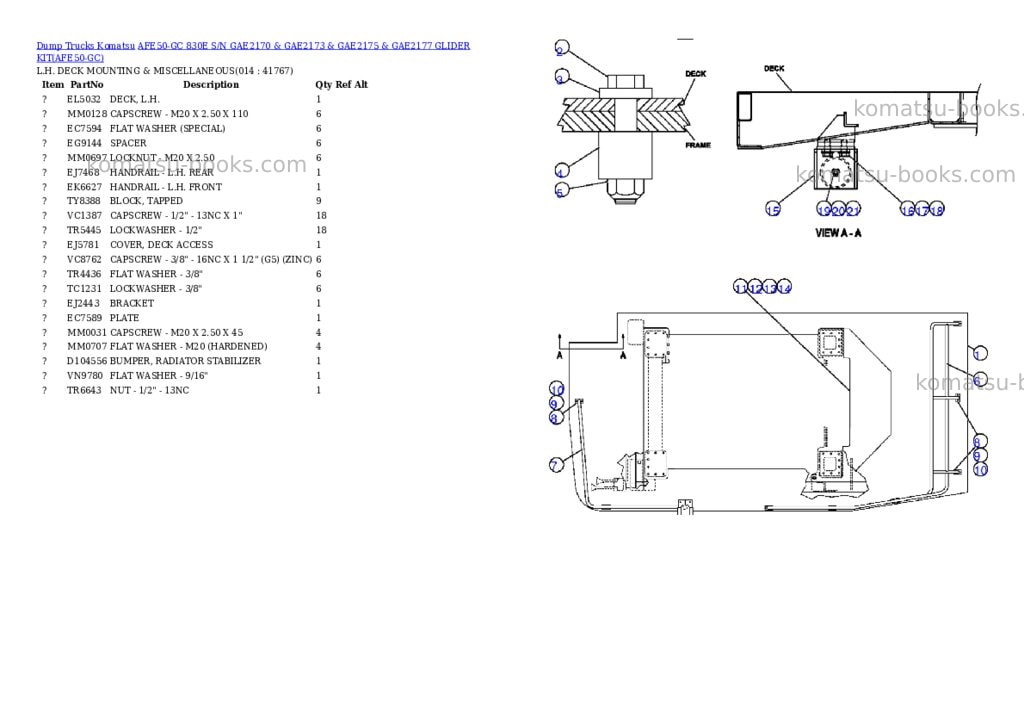 Komatsu afe50-gc 830e s/n gae2170 & gae2173 & gae2175 & gae2177 glider kit Parts catalog cover Page 7 Komatsu afe50-gc 830e s/n gae2170 & gae2173 & gae2175 & gae2177 glider kit Parts catalog cover Page 7
