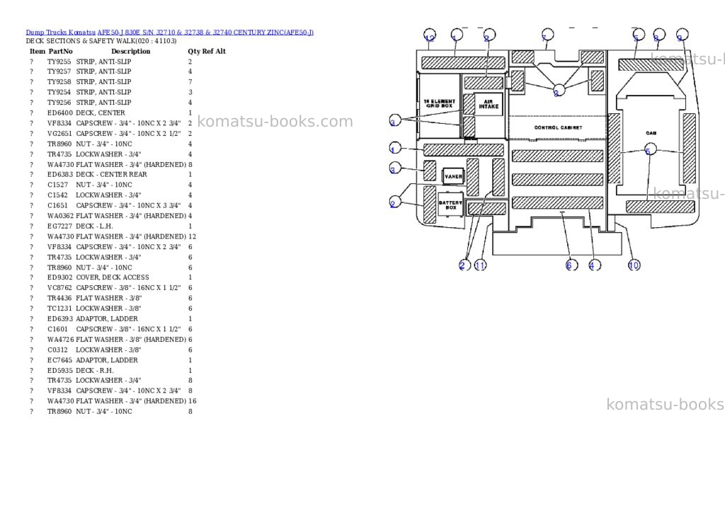 Komatsu afe50-j 830e s/n 32710 & 32738 & 32740 century zinc Parts catalog cover Page 10