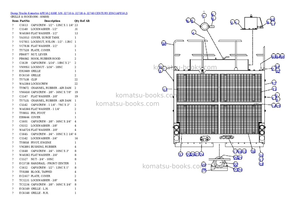 Komatsu afe50-j 830e s/n 32710 & 32738 & 32740 century zinc Parts catalog cover Page 3