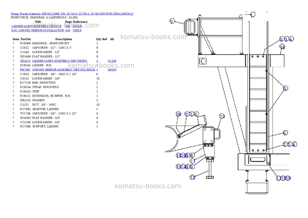 Komatsu afe50-j 830e s/n 32710 & 32738 & 32740 century zinc Parts catalog cover Page 5