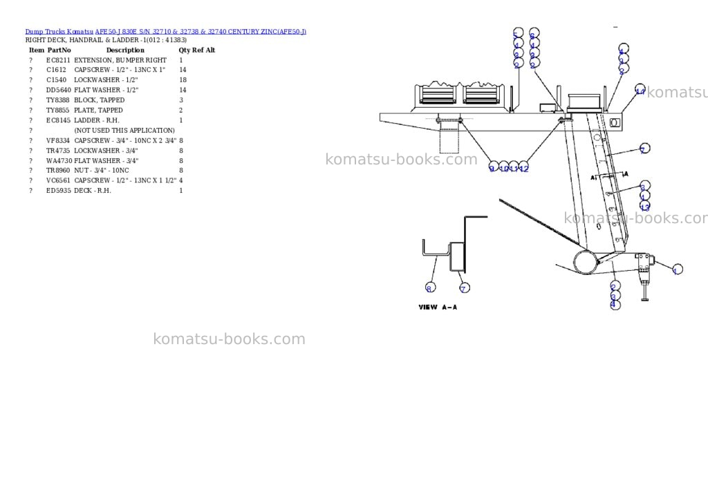 Komatsu afe50-j 830e s/n 32710 & 32738 & 32740 century zinc Parts catalog cover Page 6