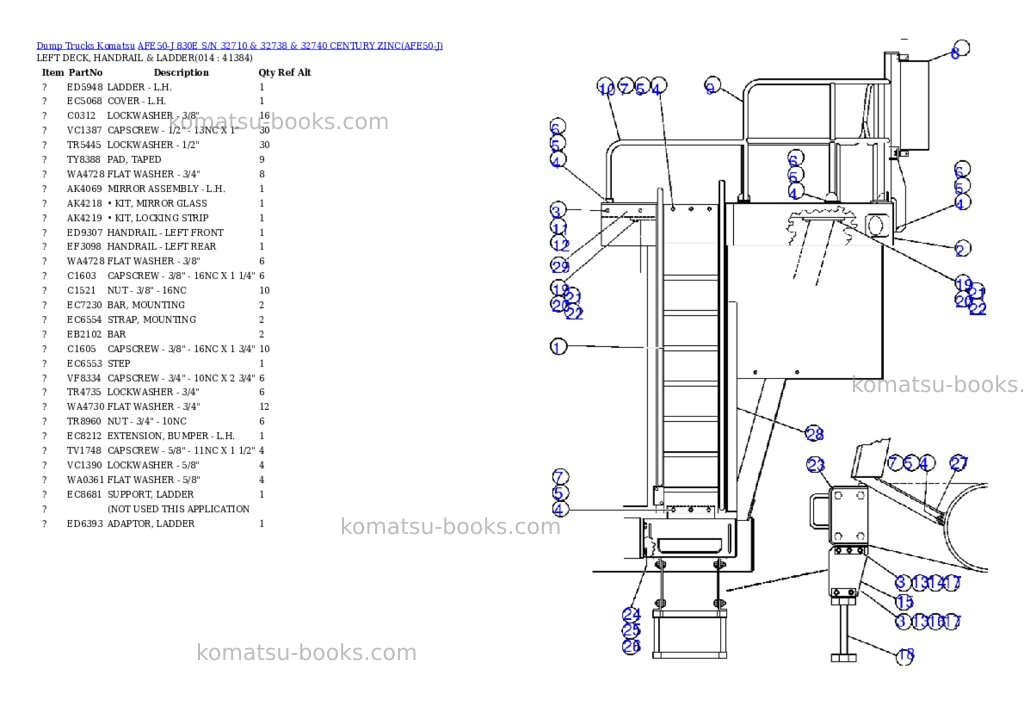 Komatsu afe50-j 830e s/n 32710 & 32738 & 32740 century zinc Parts catalog cover Page 7