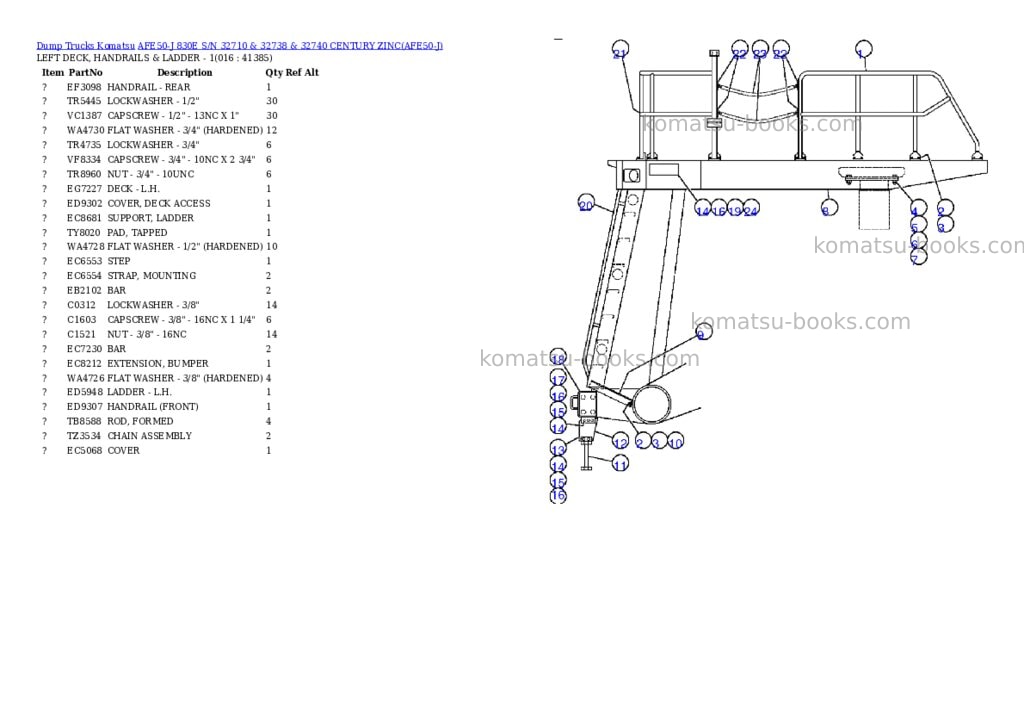 Komatsu afe50-j 830e s/n 32710 & 32738 & 32740 century zinc Parts catalog cover Page 8