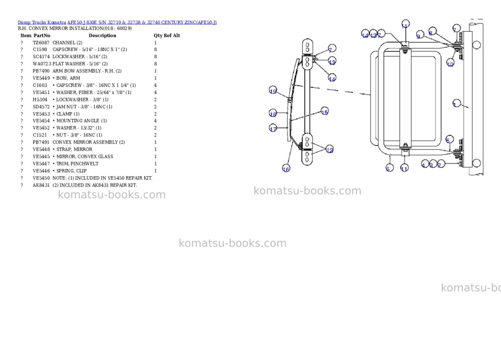 Komatsu afe50-j 830e s/n 32710 & 32738 & 32740 century zinc Parts catalog cover Page 9