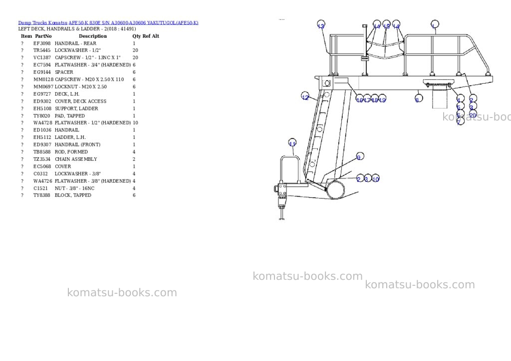 Komatsu afe50-k 830e s/n a30600-a30606 yakutugol Parts catalog cover Page 9 Komatsu afe50-k 830e s/n a30600-a30606 yakutugol Parts catalog cover Page 9