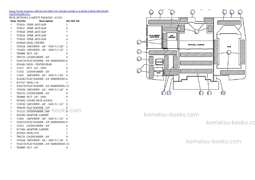 Komatsu afe50-l/m 830e s/n a30584-a30585 & a30589-a30592 bingham canyon Parts catalog cover Page 10 Komatsu afe50-l/m 830e s/n a30584-a30585 & a30589-a30592 bingham canyon Parts catalog cover Page 10