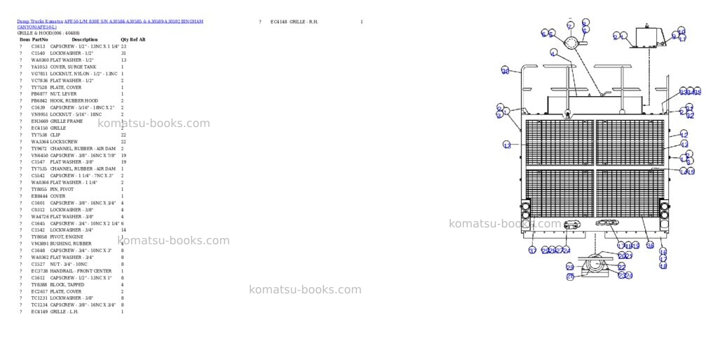 Komatsu afe50-l/m 830e s/n a30584-a30585 & a30589-a30592 bingham canyon Parts catalog cover Page 3 Komatsu afe50-l/m 830e s/n a30584-a30585 & a30589-a30592 bingham canyon Parts catalog cover Page 3